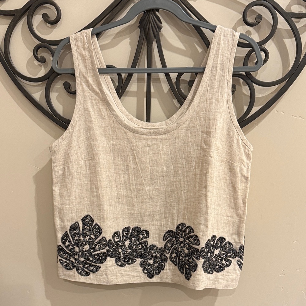New✨Banana Republic  Embroidered Linen Tank Top - Black and Cream size S